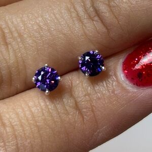 .925 Sterling Silver Women’s Studs with Amethyst Colored CZs, Gift for Wife